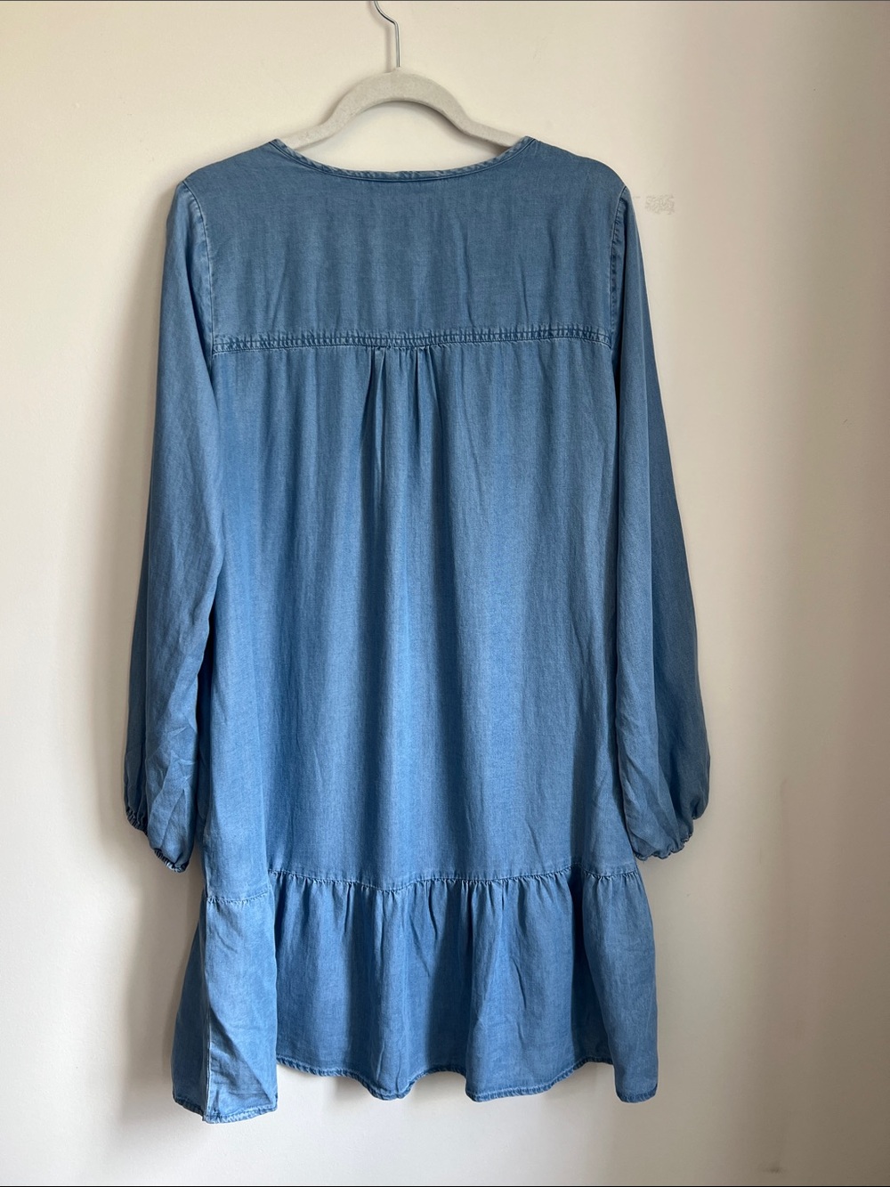Buffalo David Bitton Chambray Tiered Dress Pockets Sz M Cottagecore Boho Prairie - Picture 3 of 13